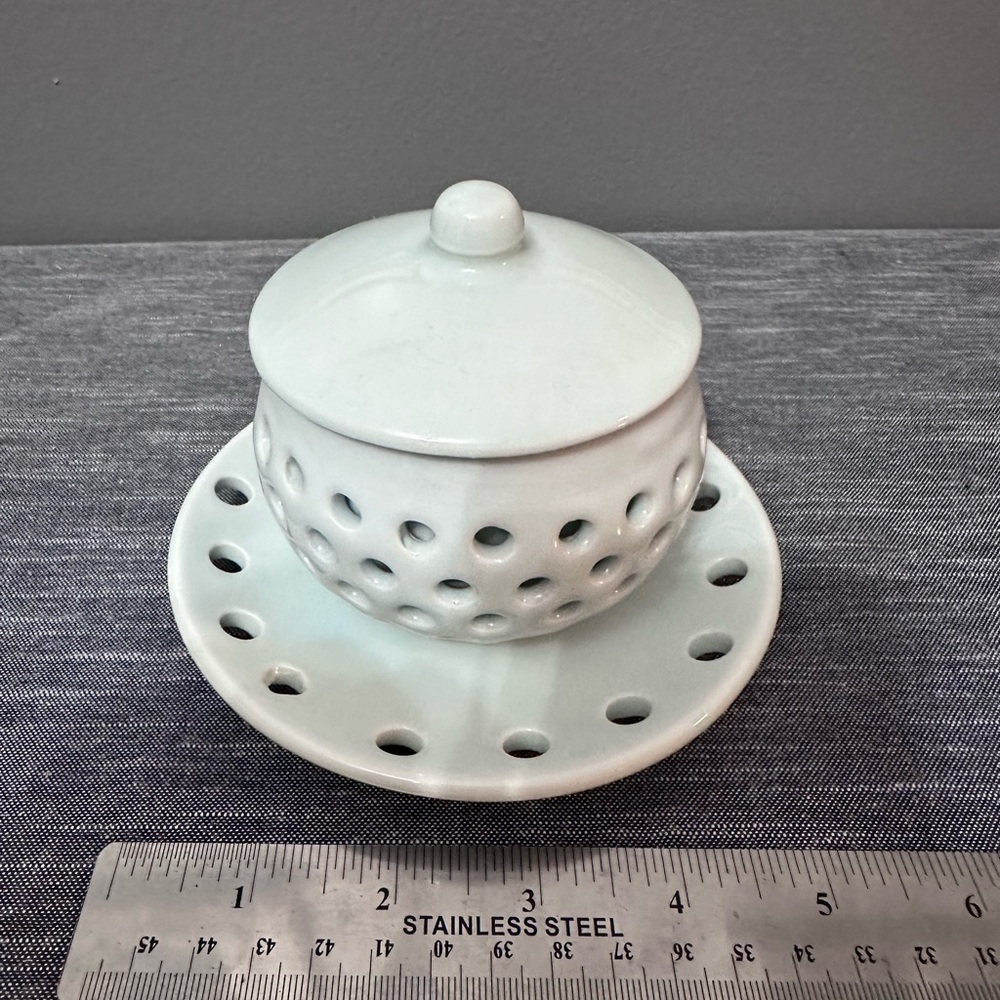 Celadon Korean Lidded Tea Cup With Saucer